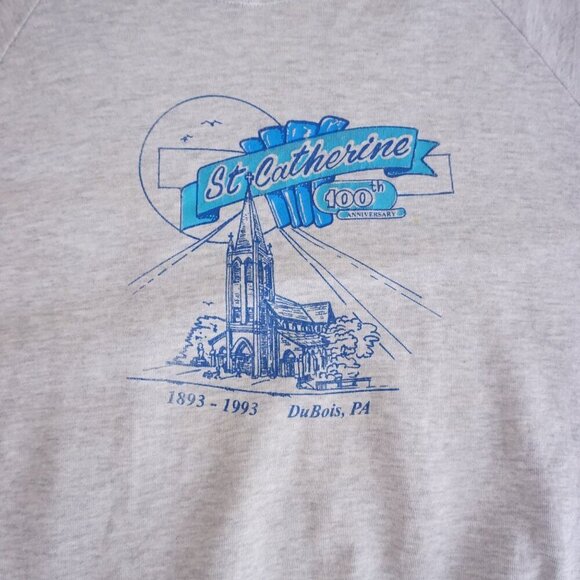 Vintage '93 Jerzees Gray St Catherine Dubois Church Travel Crewneck Sweater XL - Picture 7 of 11